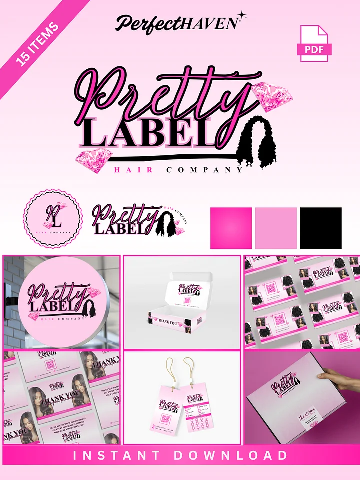 Pretty Label Hair Company Theme Branding Set - Easy Edit in Canva product image (1)