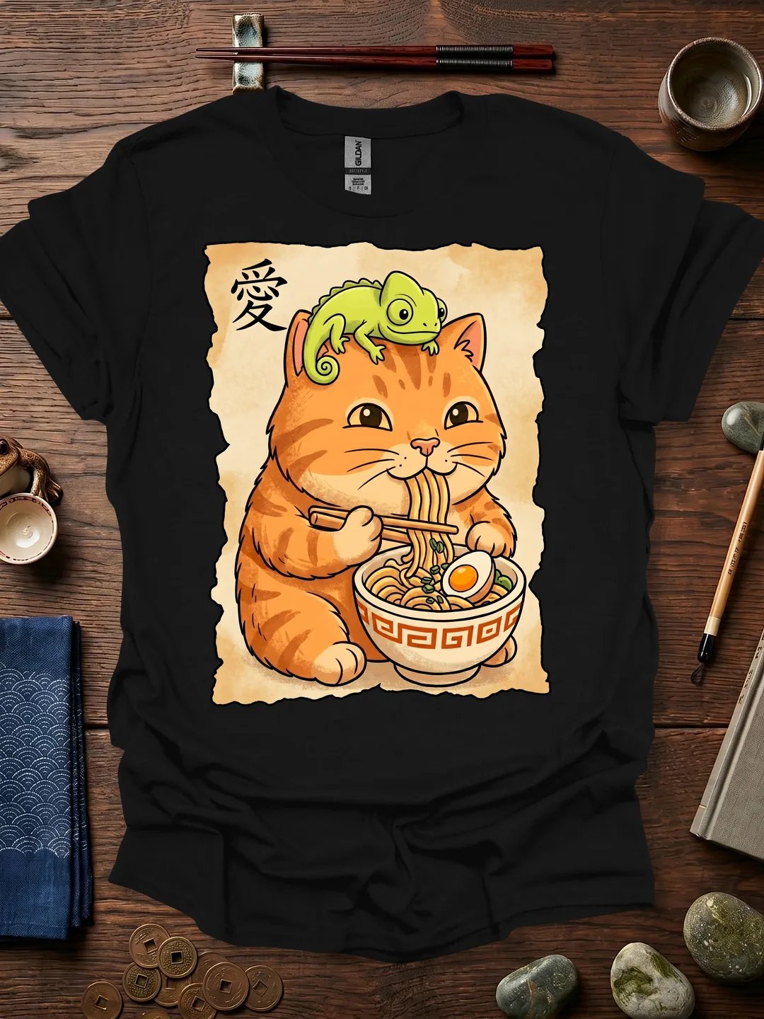 Chubby Orange Cat Ramen T-Shirt product image (11)