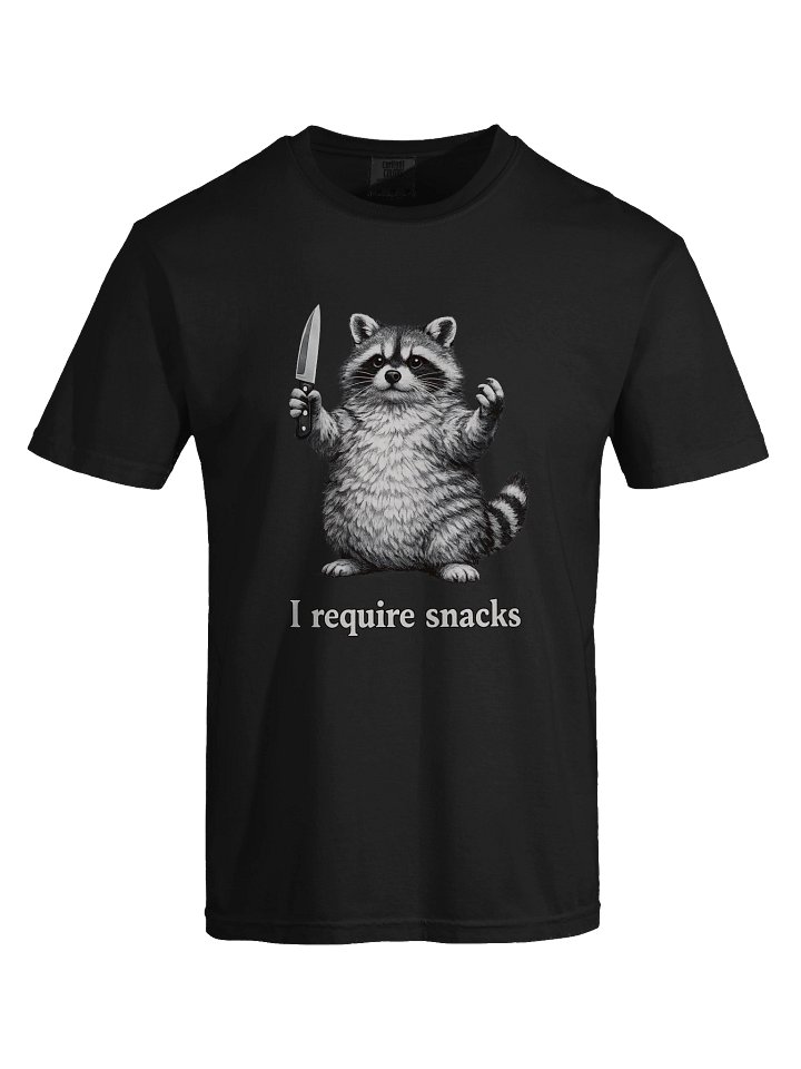 I Require Snacks Raccoon Shirt | Funny Snack Lover Graphic Tee | Comfort Colors 1717 product image (1)