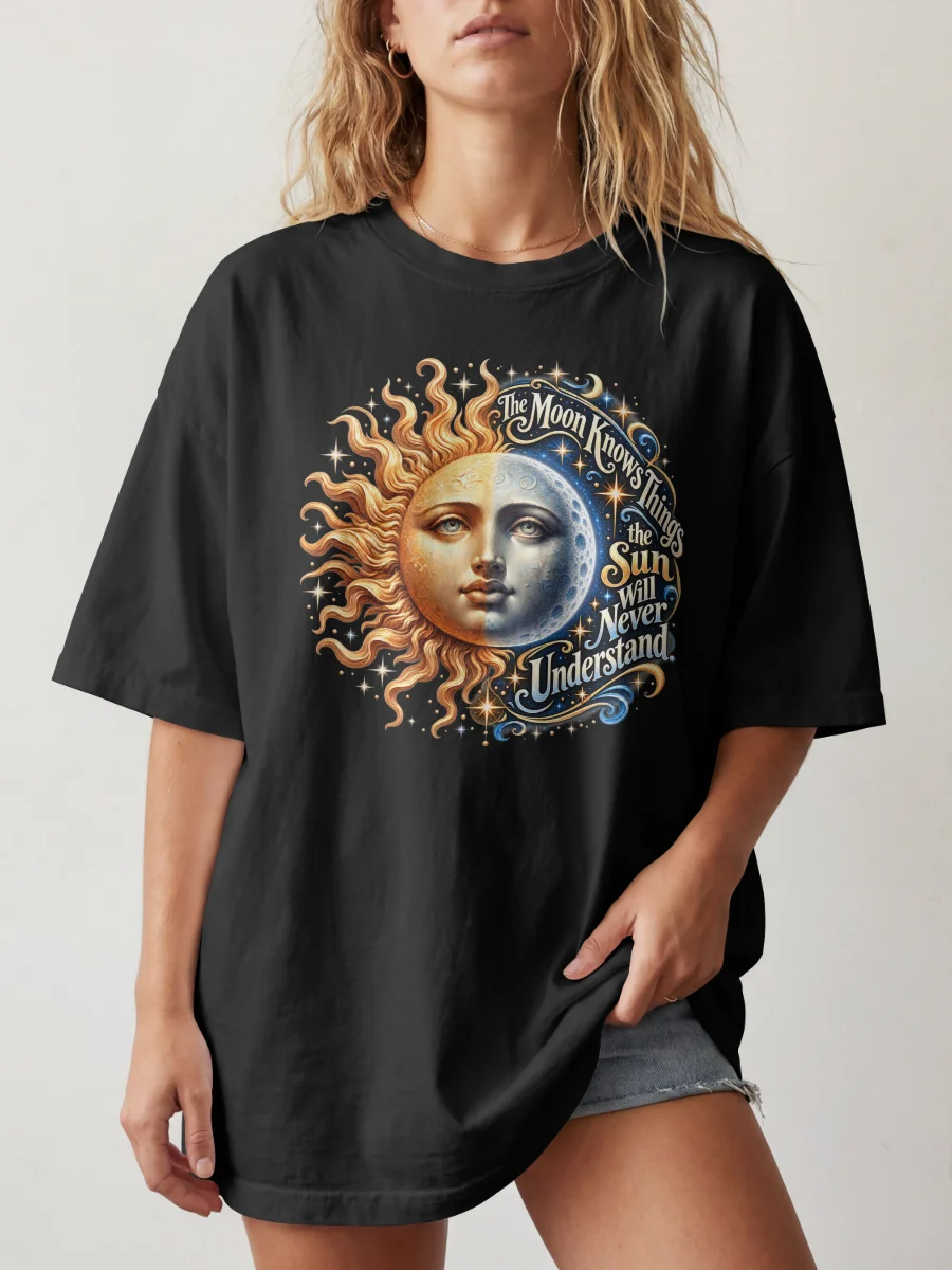 The Moon Knows - Gildan Unisex T-Shirt - Sun & Moon Celestial Art product image (1)