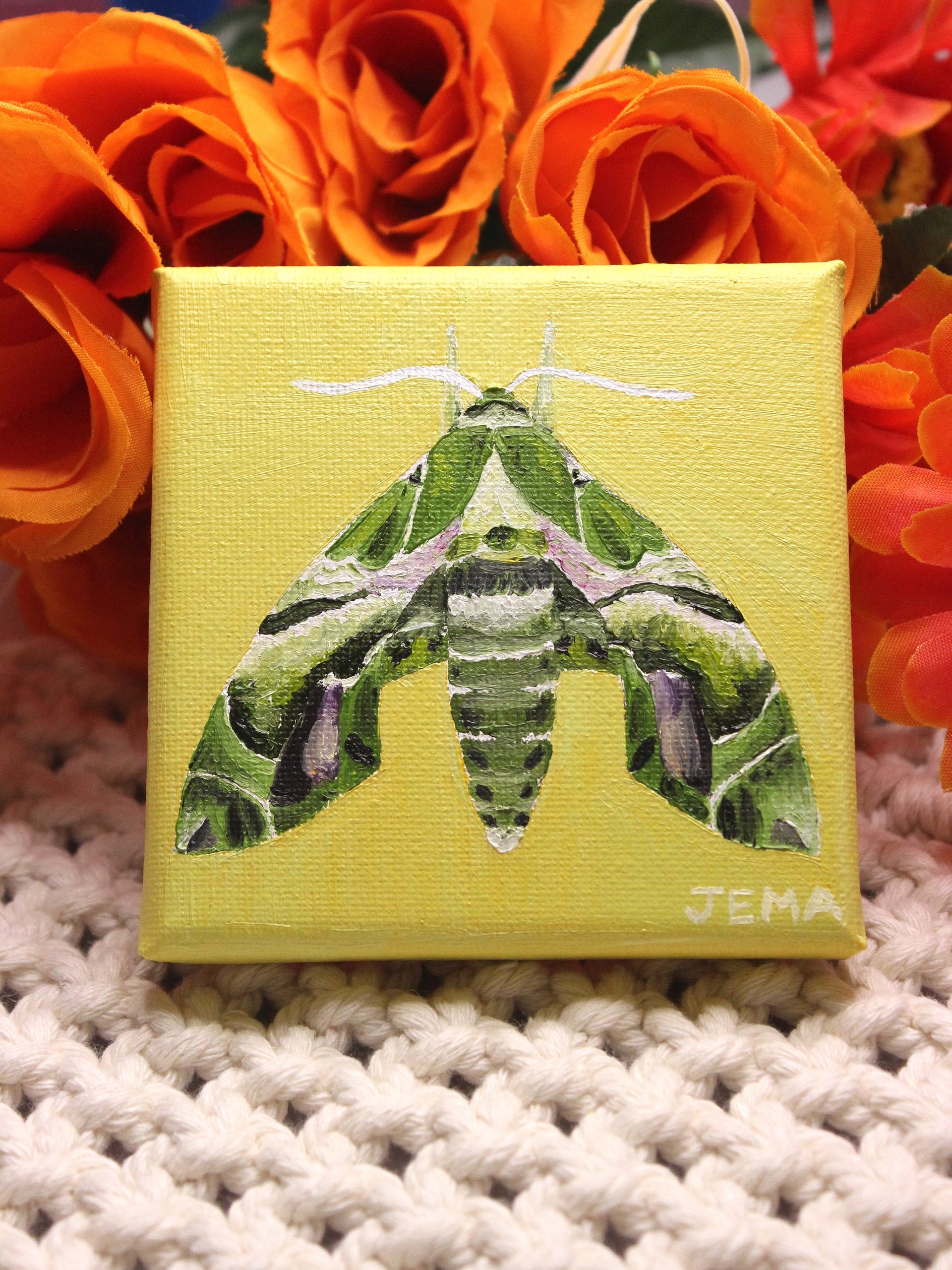Oleander Hawk Moth Mini Oil Painting product image (1)