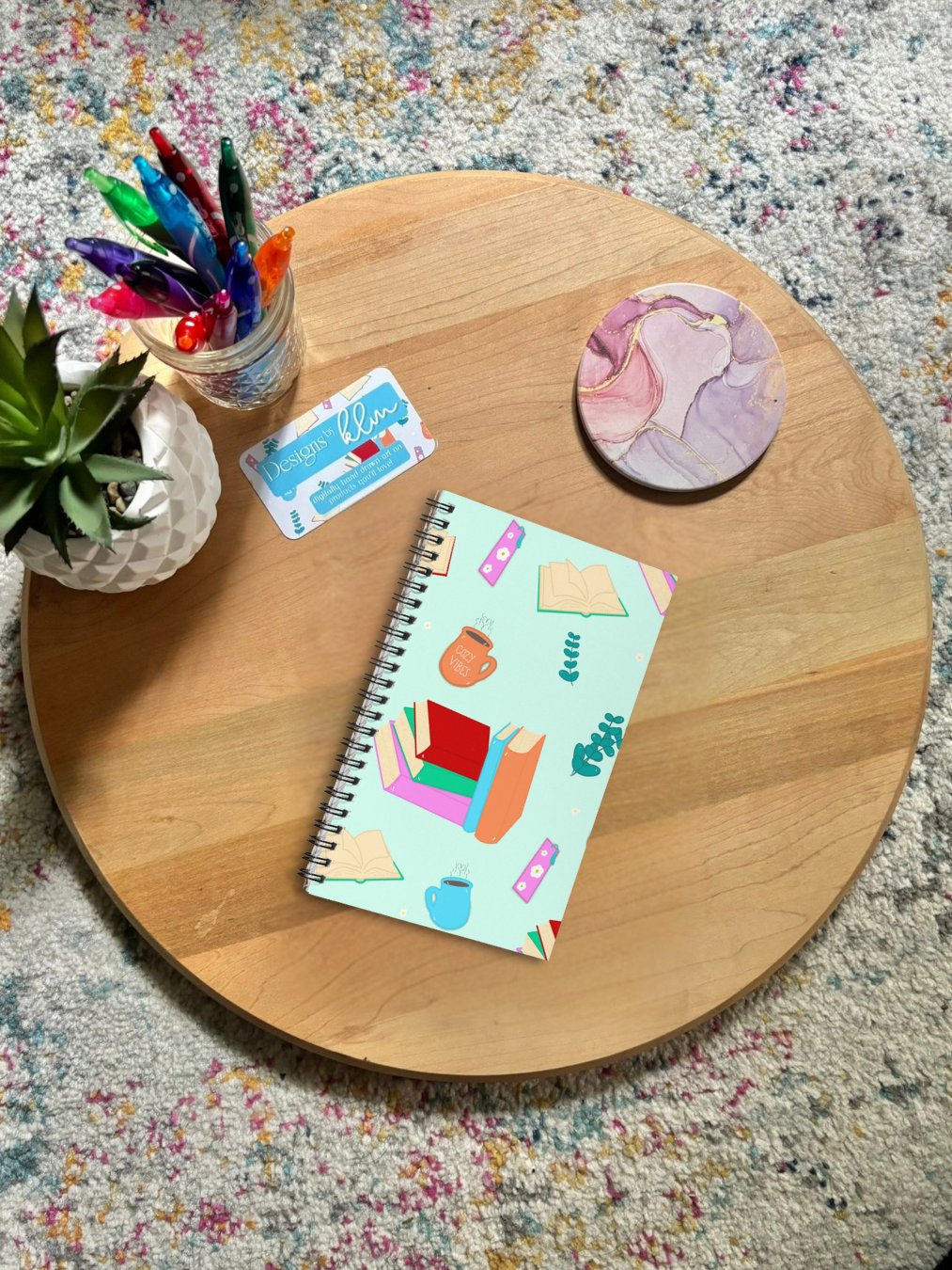 Cozy Book Lovers Pattern- Mint Background Spiral Journal product image (1)