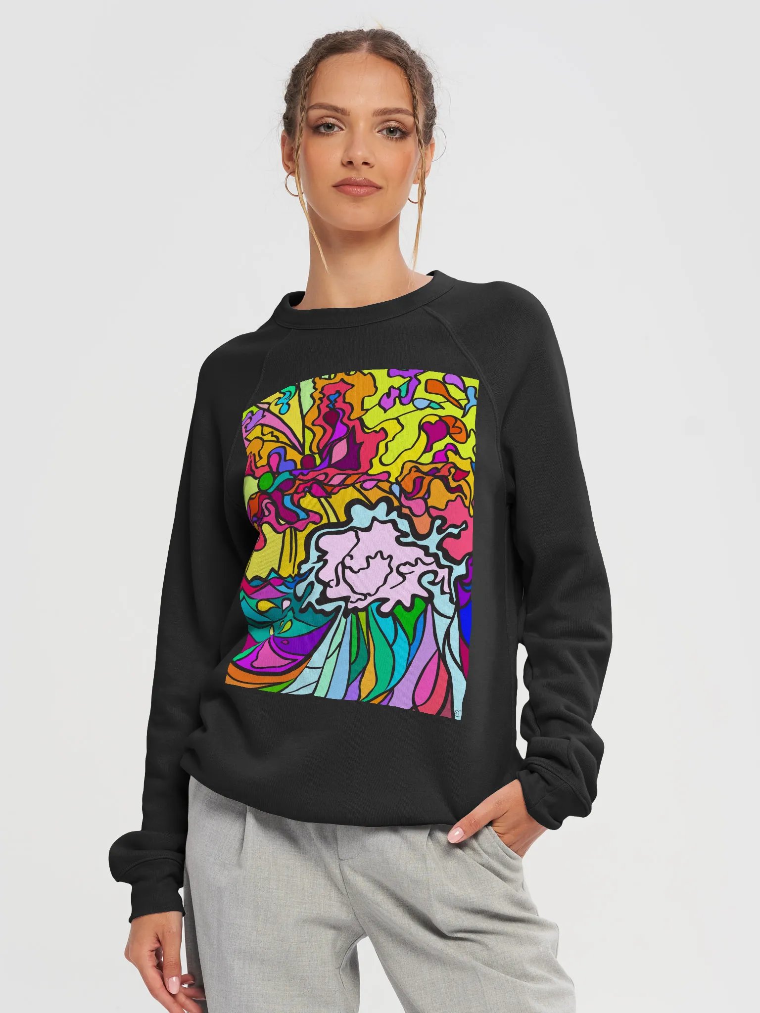 Vibrant Swirls Unisex Raglan Sweatshirt - Wave at Sunset product image (20)