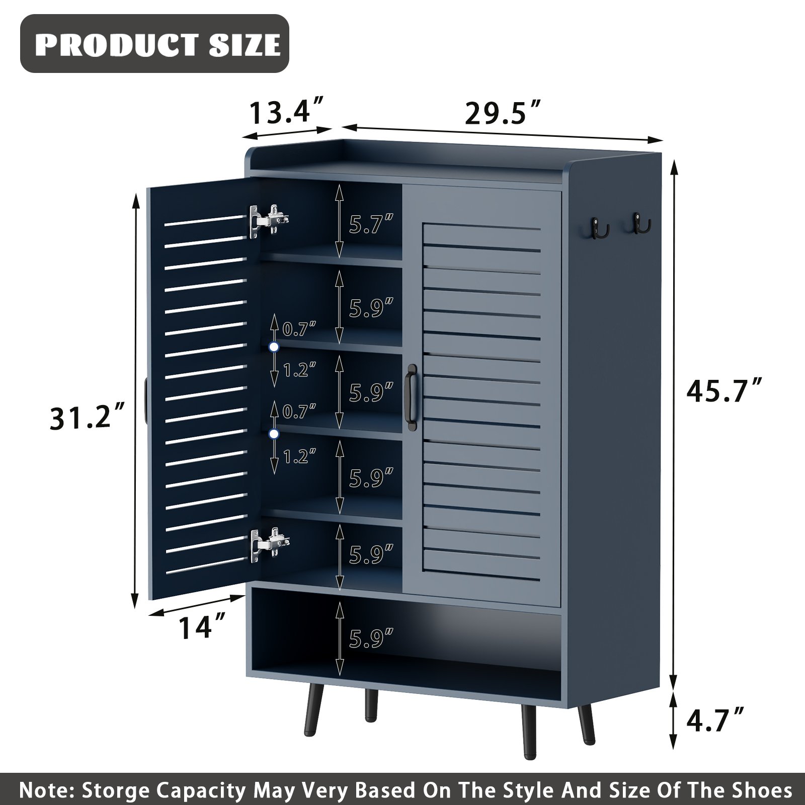 7 Tier Shoe Cabinet with Doors Shoe Storage Cabinet with Adjustable Shelves,50" Large Wooden Shoe Cabinet Storage for Closet, Shoe Organizer for Entryway, Hallway, Blue product image (4)