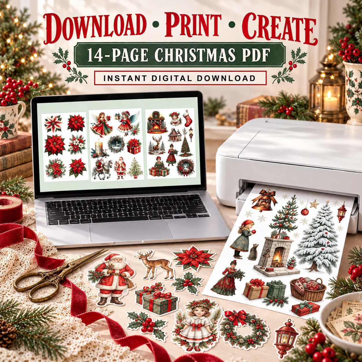 Vintage Christmas Ephemera Printable – 14-Page Junk Journal PDF product image (3)