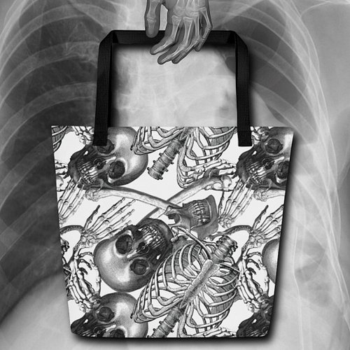 A bag for groceries, tricks, treats or bones! Link to shop in bio.💀#halloween #trickortreat #skeleton #totebags