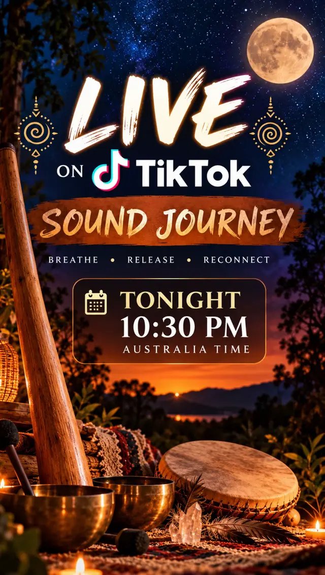 🌿✨ Join me tonight at 10:30 PM AEDT (Australian Eastern Daylight Time) for a live sound journey. Let the didgeridoo, flutes, drums and healing vibrations guide you inward. Breathe, release, reconnect and remember the stillness within. 🎶💫 #you #live #meditation 