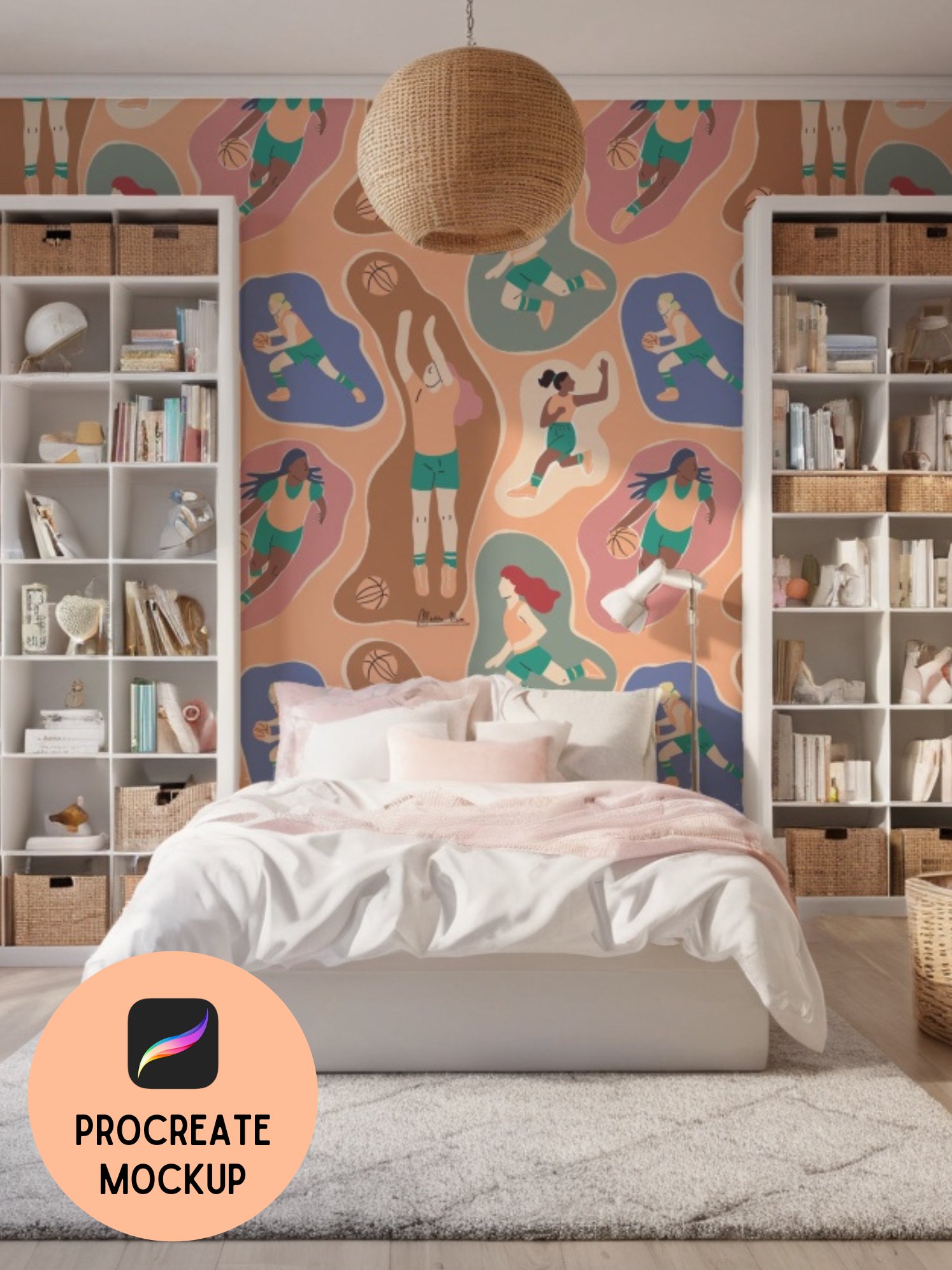 Teen & Young Woman Bedroom Wallpaper Procreate Mockup - Digital Download MM2401 product image (1)