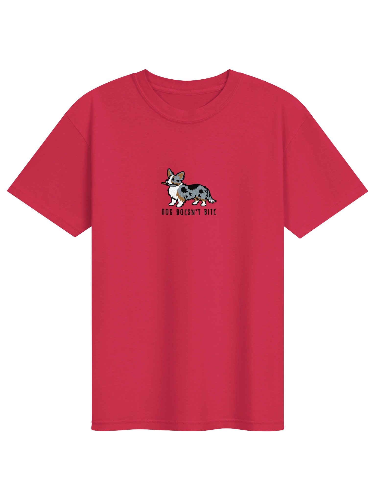 Dog Doesn't Bite Funny Chibi-Style Embroidered T-Shirt for Cardigan Welsh Corgi(Blue Merle) Owners product image (19)
