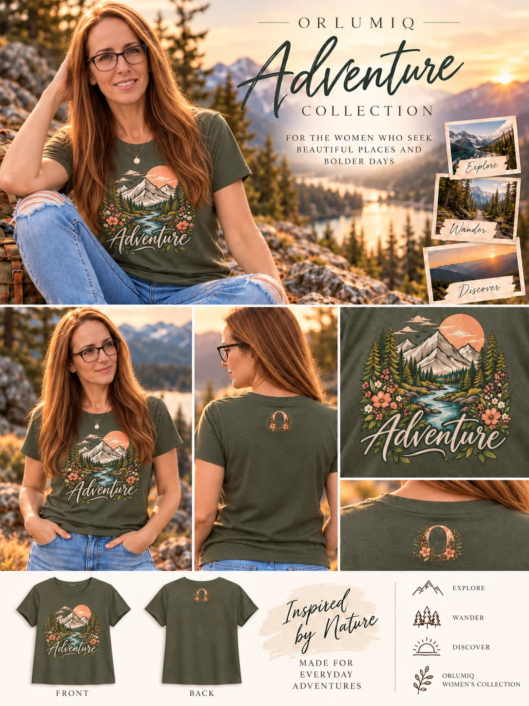 ORLUMIQ Mountain Escape Adventure T-Shirt | Women's Relaxed-Fit Outdoor Graphic Tee product image (1)