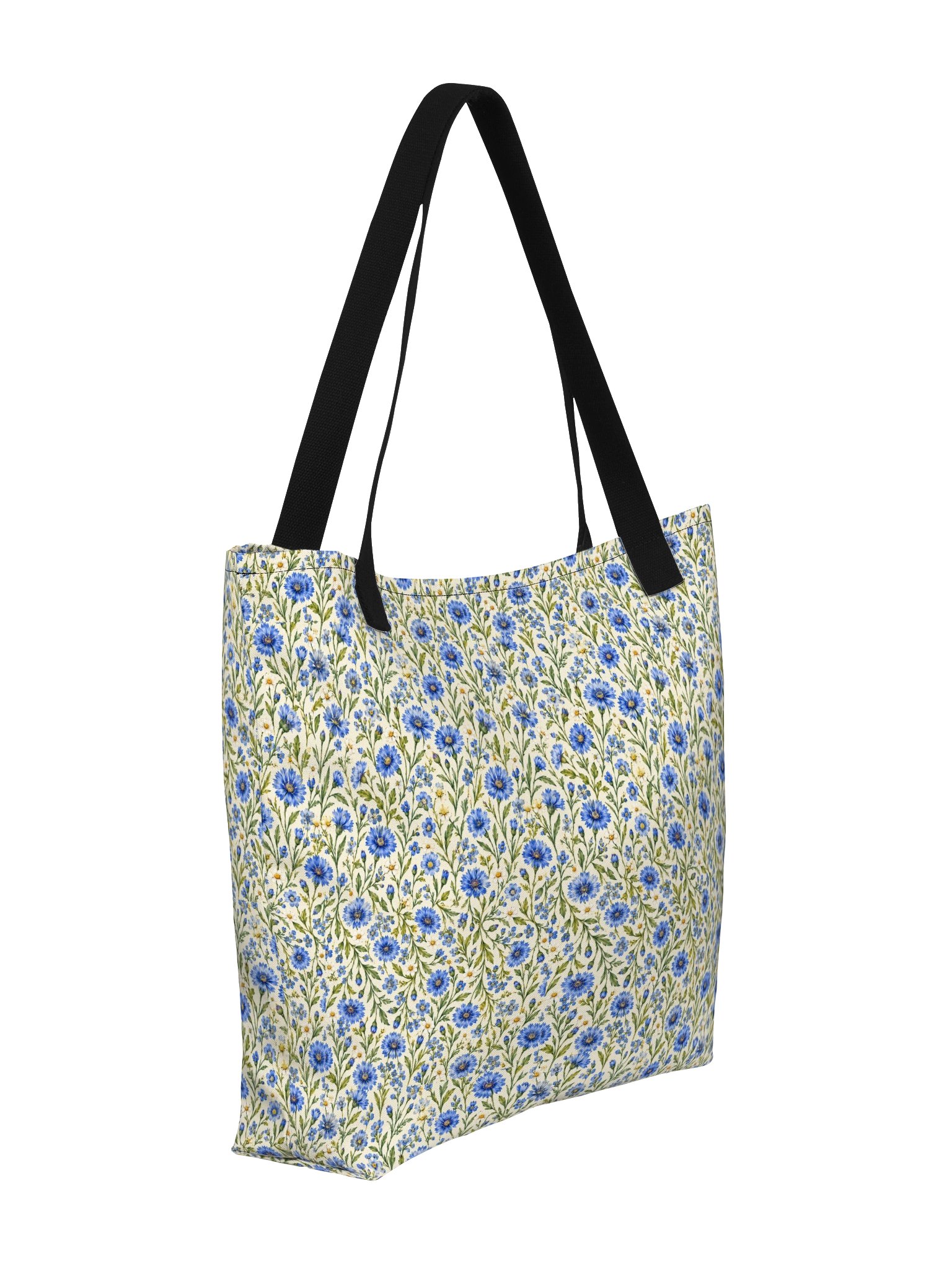 Blue Wildflower Large Tote Bag – Vintage Blue Floral Shoulder Bag with Pocket product image (3)