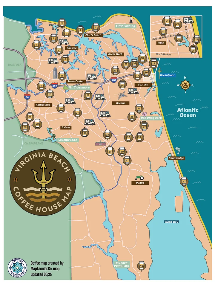 Caffeinated Virginia Beach Map - Instant Digital Download product image (1)