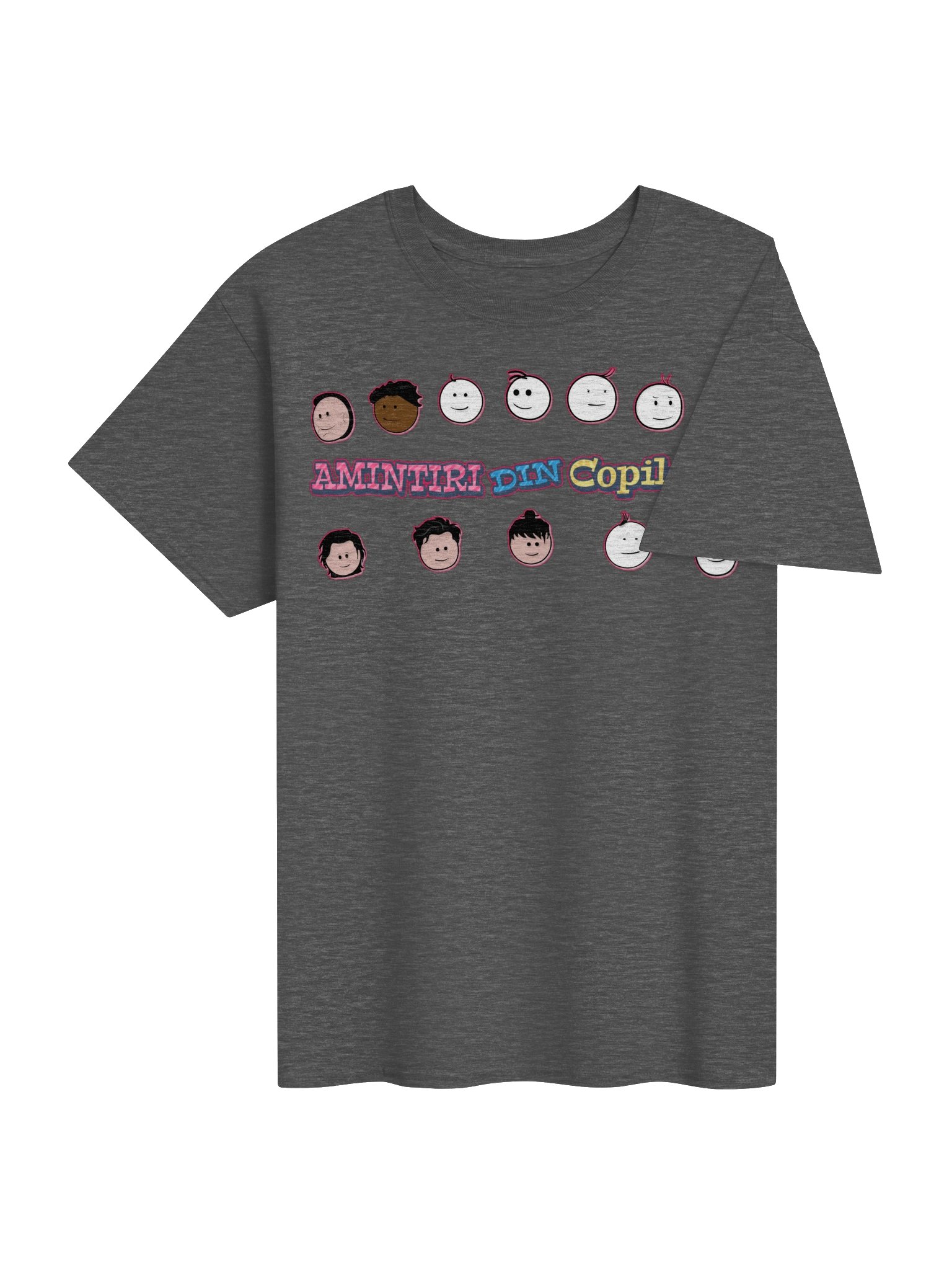 👕 Tricou Gri Grafit Melanj Damă „Amintiri Din Copilărie” – Personajele product image (4)