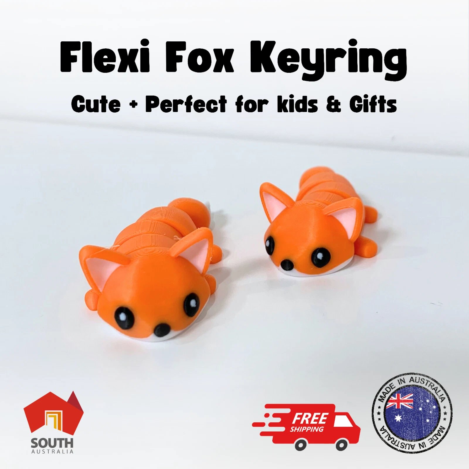 Cute Flexi Fox Keyring - 3D Printed, Cute, Fox lovers, Mini Gifts, Party fillers product image (1)