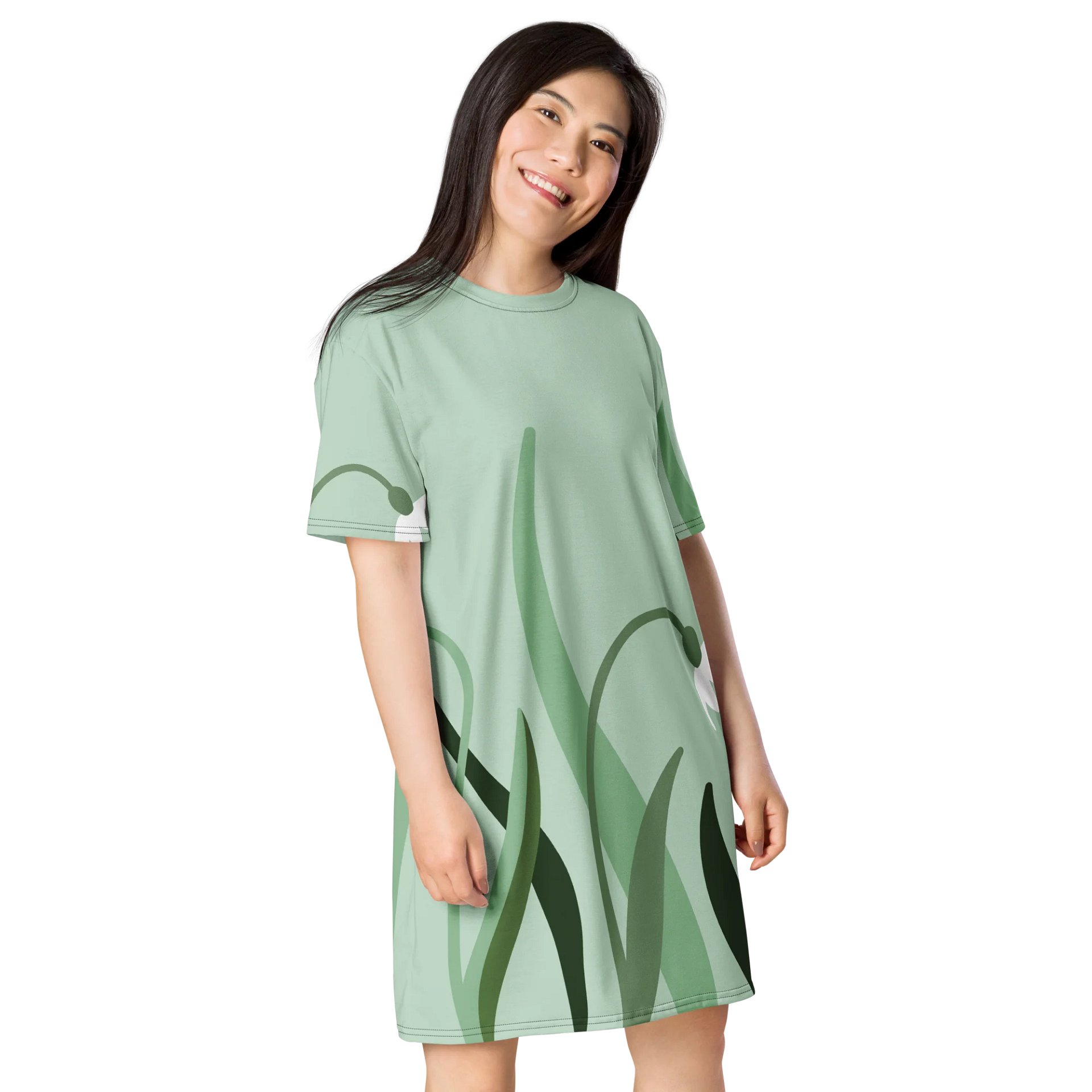 Elegant Green Leaf Oversized T-Shirt Dress - Exclusive TDSMUSIC Design product image (4)