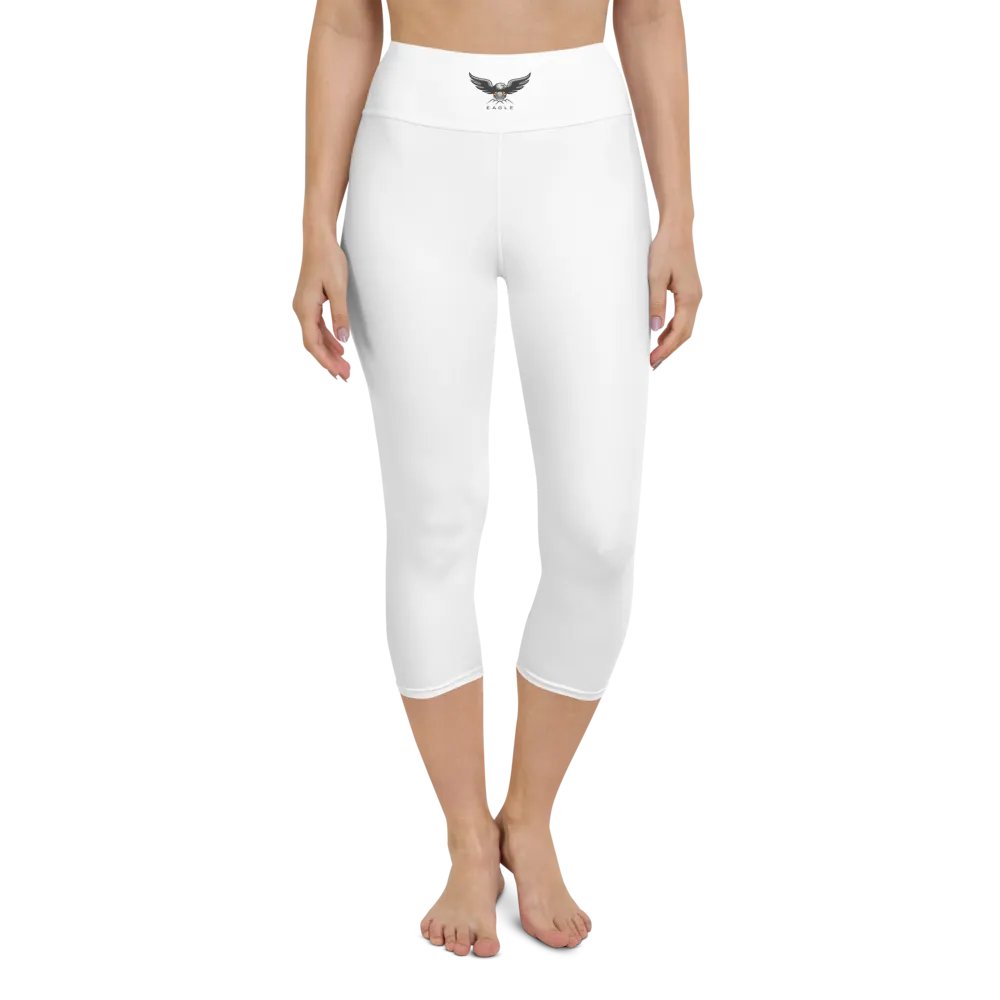 Eagle High-Waisted Yoga Capri Leggings - White, Exclusive Design product image (1)