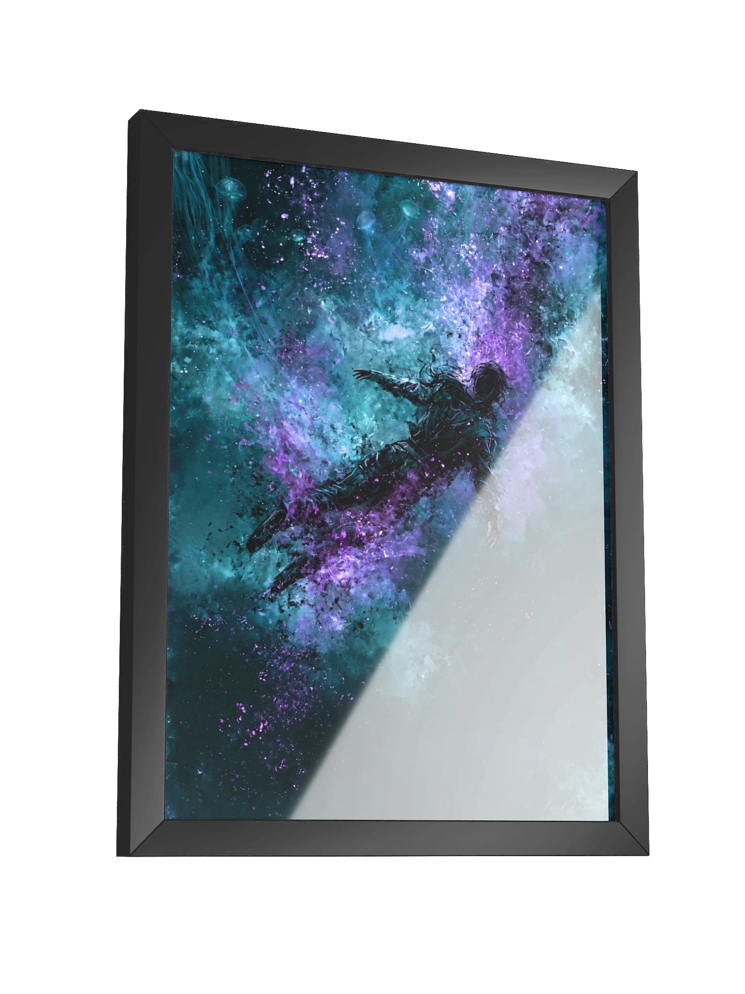 Floating Cosmic Figure Framed Art Print — Where Gravity Ends product image (7)
