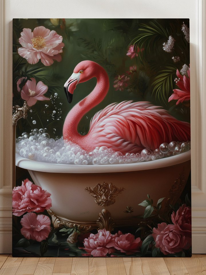 Flamingo Bathtub Floral Tropical Wall Art Canvas product image (1)