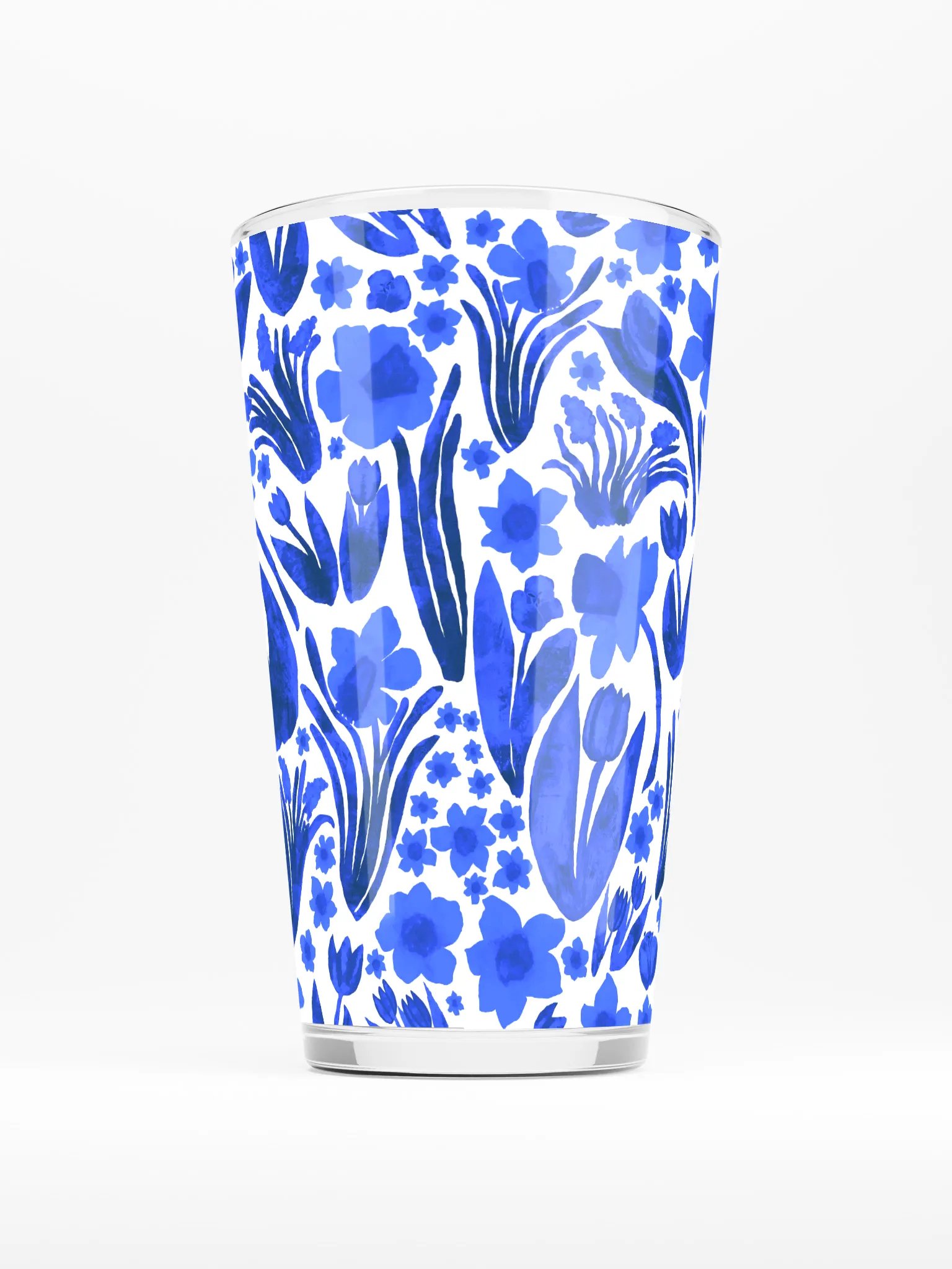 Spring Garden | Royal Blue on White | Shaker Pint Glass by Monique Faella Designs™ Sip in Full Bloom 🌼🍹💙 product image (2)
