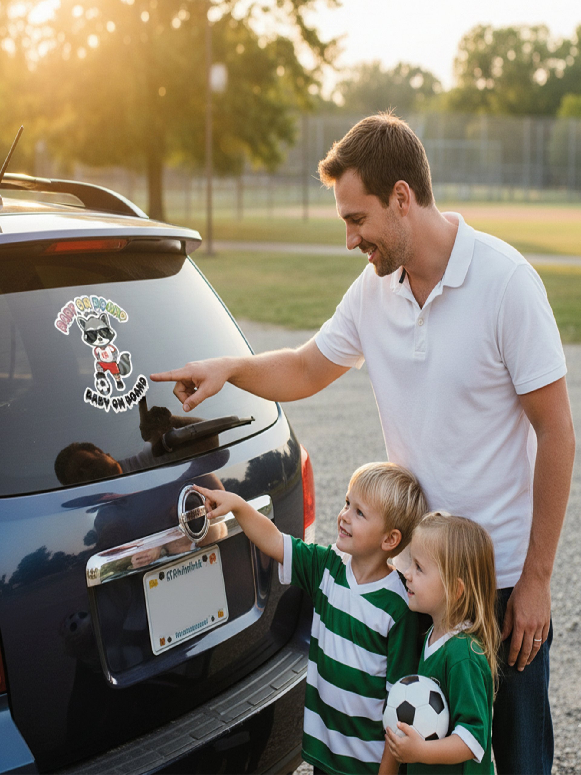 Funny Raccoon Soccer Baby on Board Sticker - 5x5 Weatherproof Vinyl Car Decal - Cute Raccoon Soccer Mom and Soccer Dad Gift product image (4)
