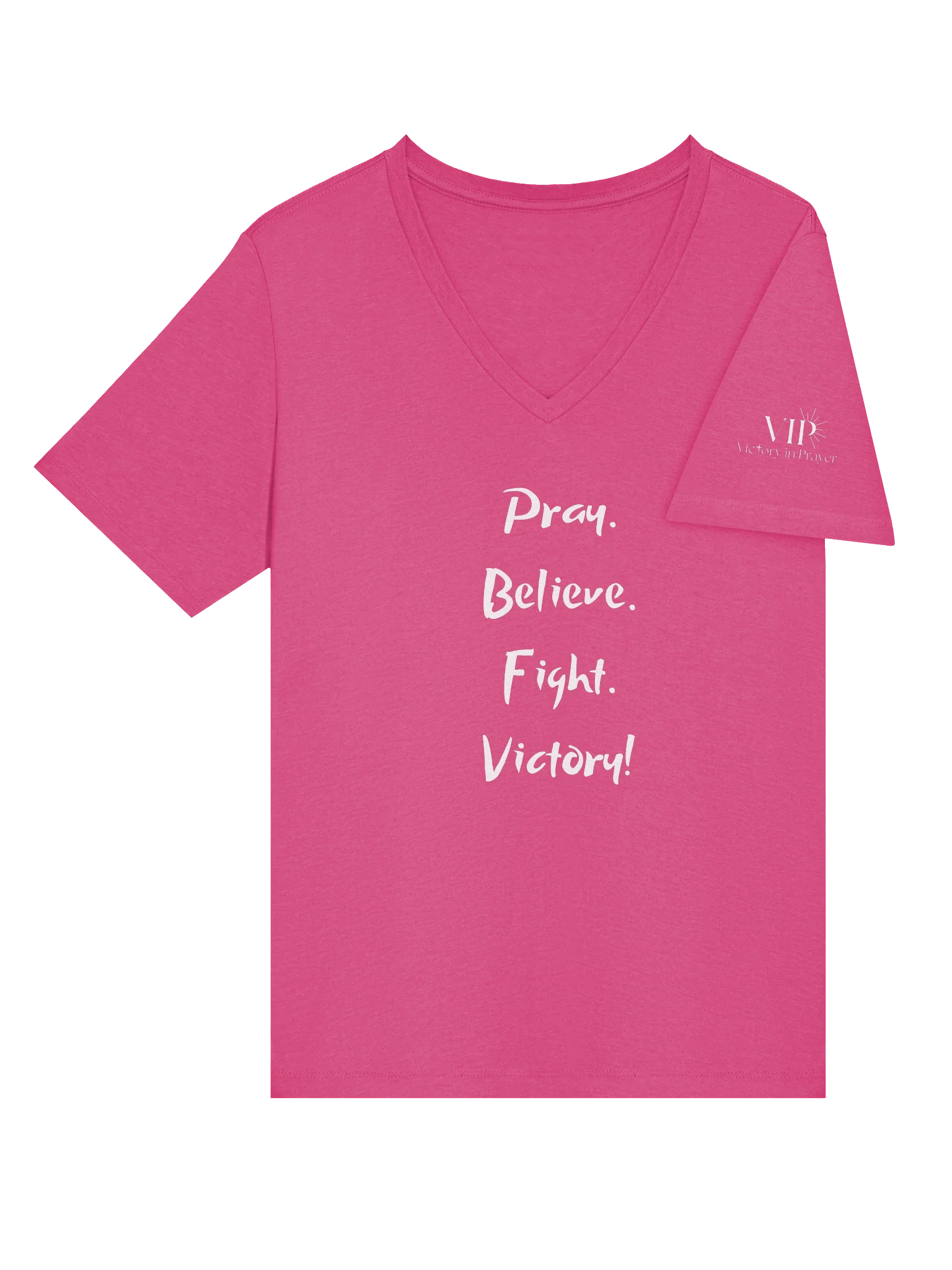 VIP Victory in Prayer Breast Cancer Awareness "Pray, Believe, Fight, Victory!" Womens V-Neck Tee product image (4)