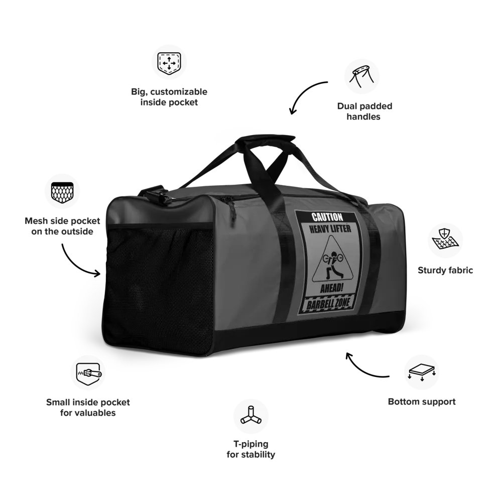 Caution Heavy Lifter Ahead-Barbell Zone Duffle Bag (Gray) product image (10)