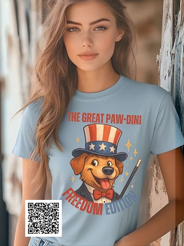 Celebrate Independence Day in magical style with The Great Paw-dini: 
Freedom Edition shirt! 
Featuring a whimsical pup magic...