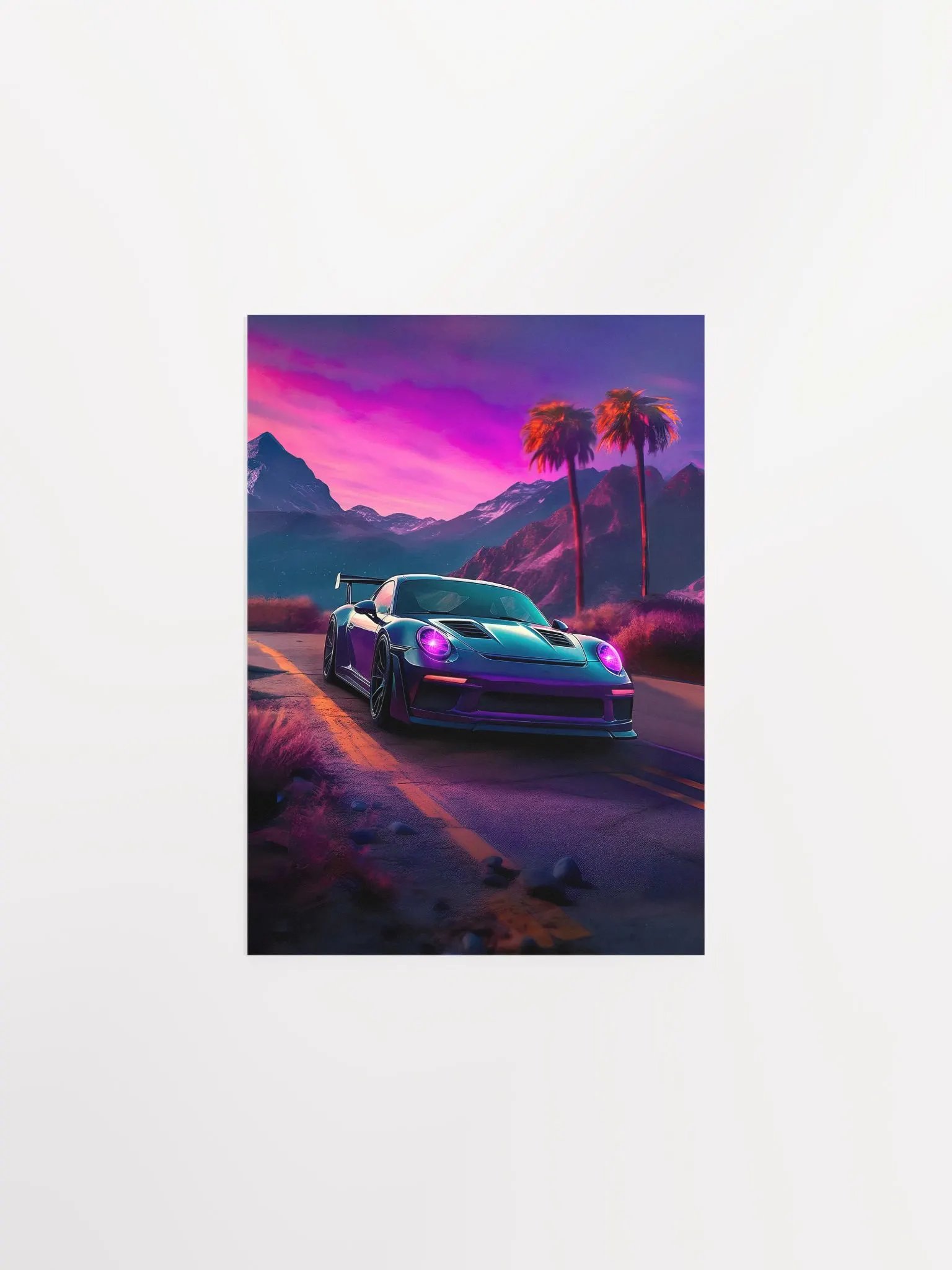 Synthwave aesthetic sport car Porsche with palms [synthwave/vaporwave/cyberpunk] — aesthetic art print product image (6)