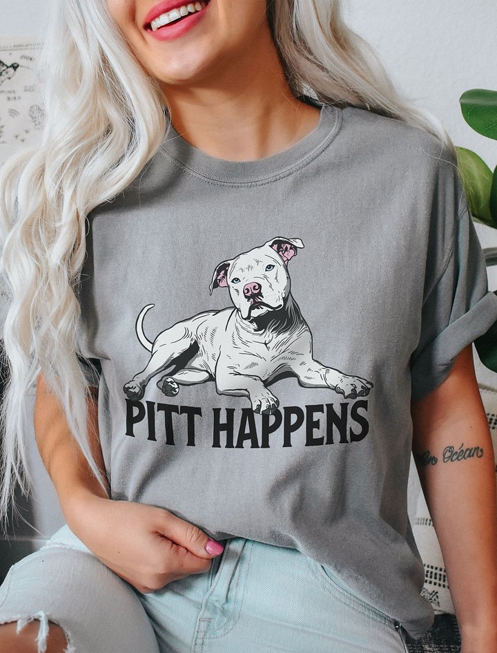 Pitt Happens T-Shirt of a Pitbull Terrier (White) | Funny T-Shirt for Pitbull, Bully, and Staffordshire Terrier Paw-rents product image (2)