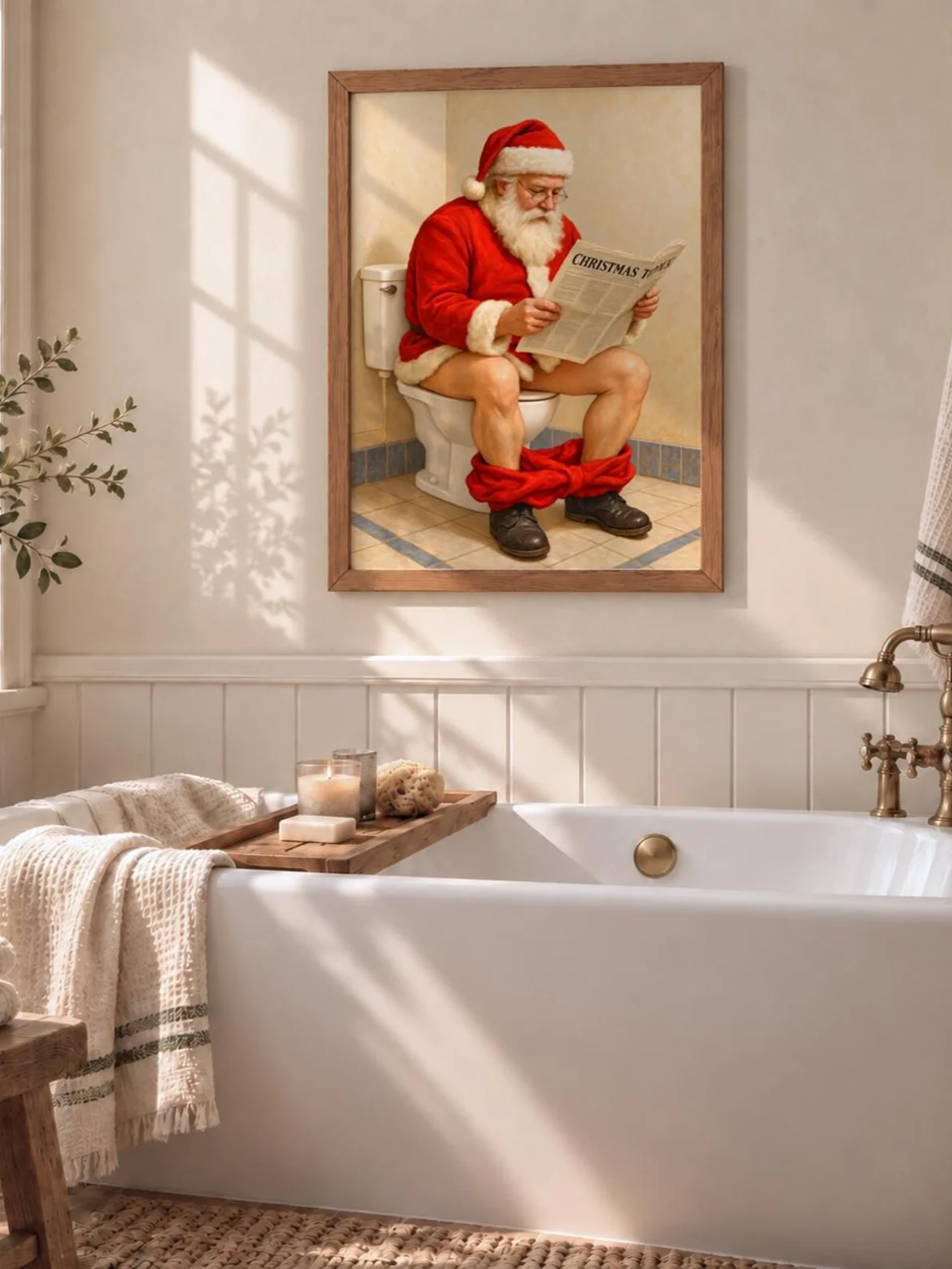 Funny Santa Toilet Print, Christmas Bathroom Wall Art, Reading Newspaper Poster, Quirky Winter Holiday Decor, Printable Gift for Powder Room product image (4)