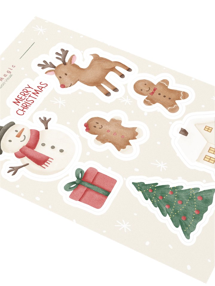 Christmas kiss cut sticker sheet little Christmas miracles. Cute illustrated holiday stickers product image (2)