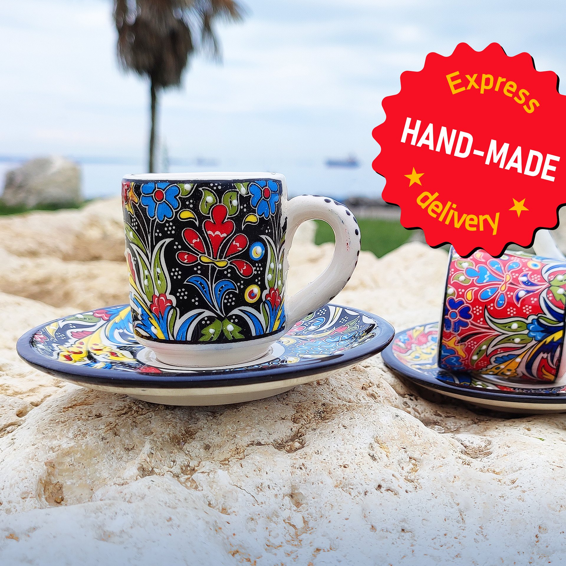Ceramic coffee set (Iznik) — handmade pottery, Turkish ceramic product image (3)
