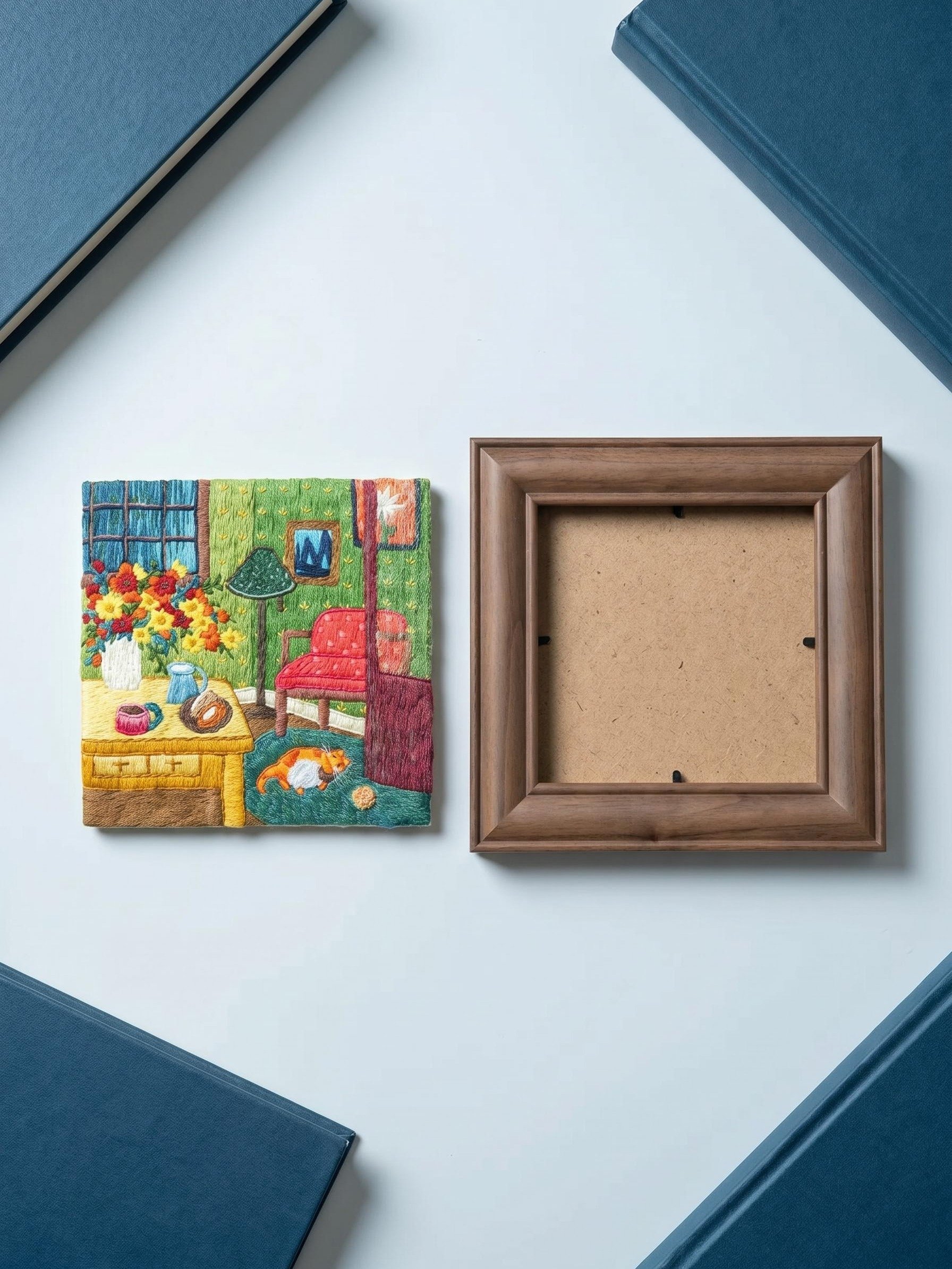 Spring Afternoon Impression Embroidery Artwork in Artisan Solid Wood Frame (14.7 x 14.7cm) product image (5)