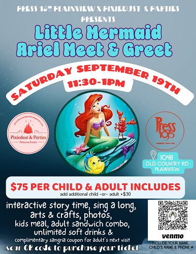 🧜‍♀️✨ Make a splash with Ariel at Press 195! ✨🧜‍♀️

Join us for a magical Little Mermaid Ariel Meet & Greet presented by Pres...