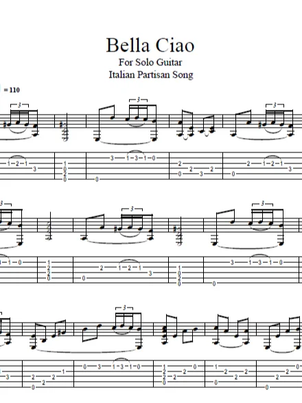 Bella Ciao For Solo Guitar product image (1)