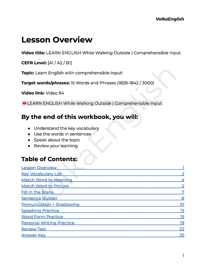 LEARN ENGLISH While Walking Outside | Comprehensible Input - Video 84 Study Pack product image (2)