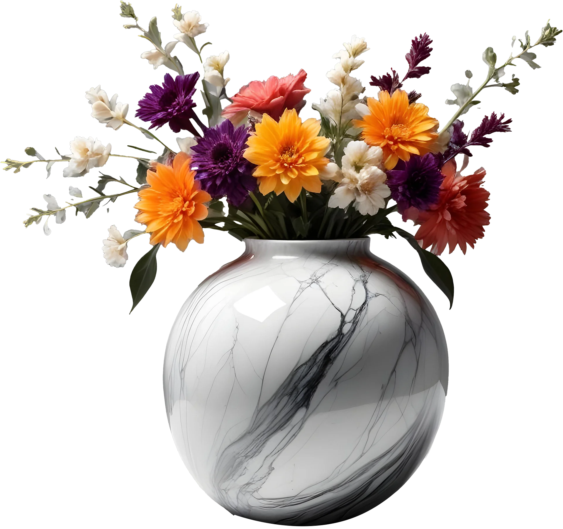 Shabby Chic – Marble Eternal Vase with Vibrant Floral Arrangement png product image (1)