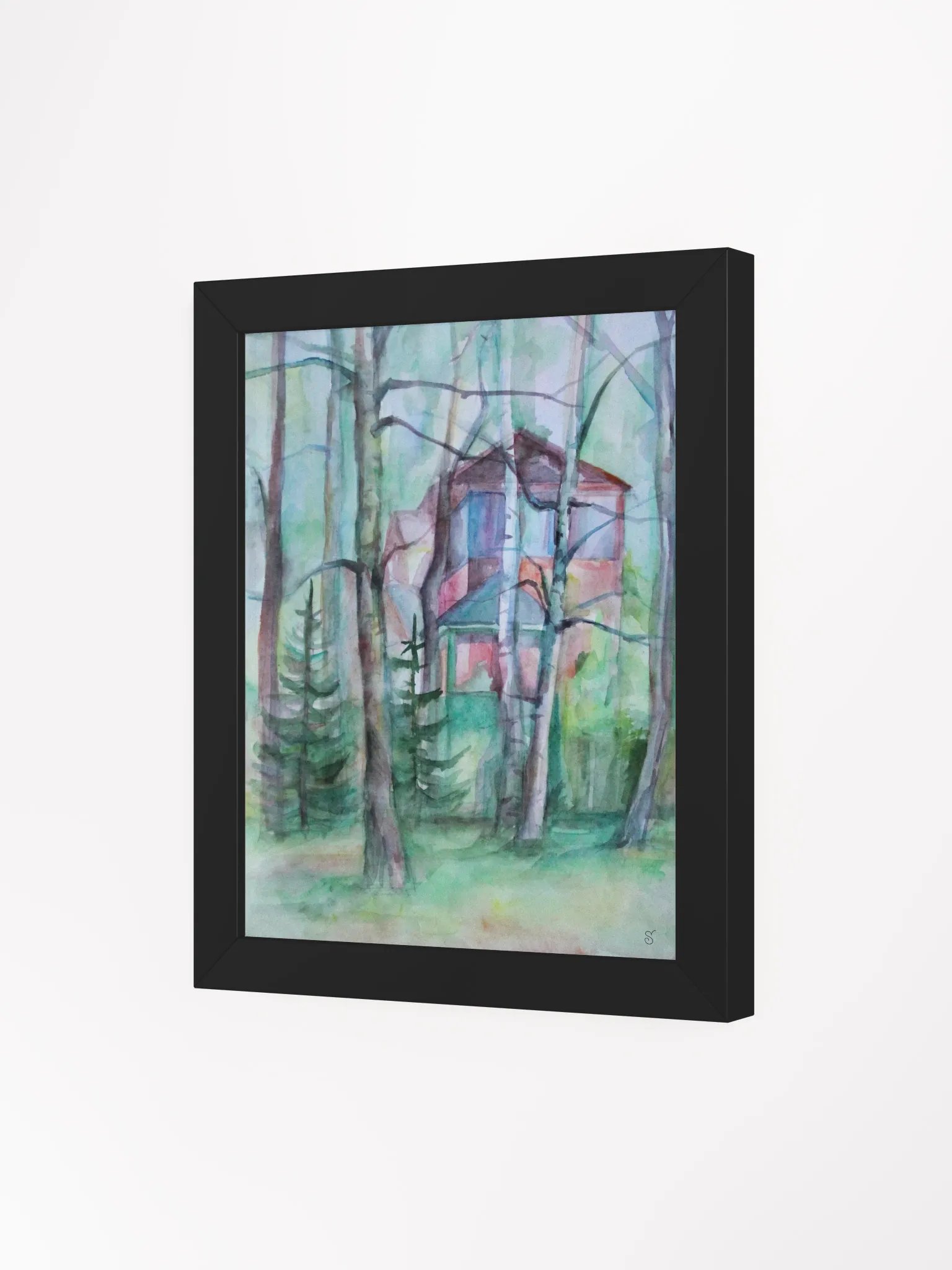 Serene Woodland Retreat - Framed Watercolor Poster - Dacha House product image (7)