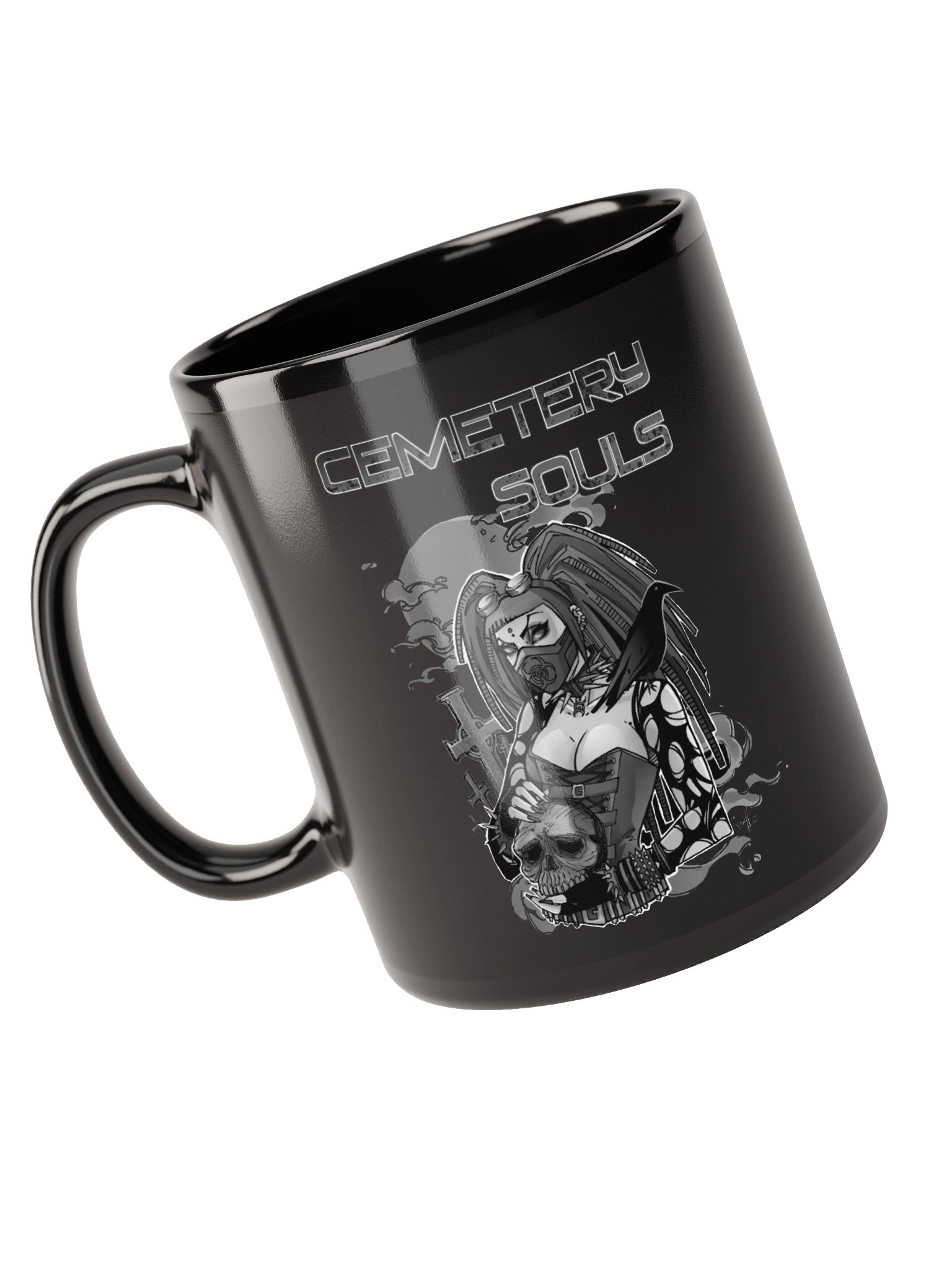 Cemetery Souls - CyberGoth Coffee Mug - Monochrome on black product image (5)