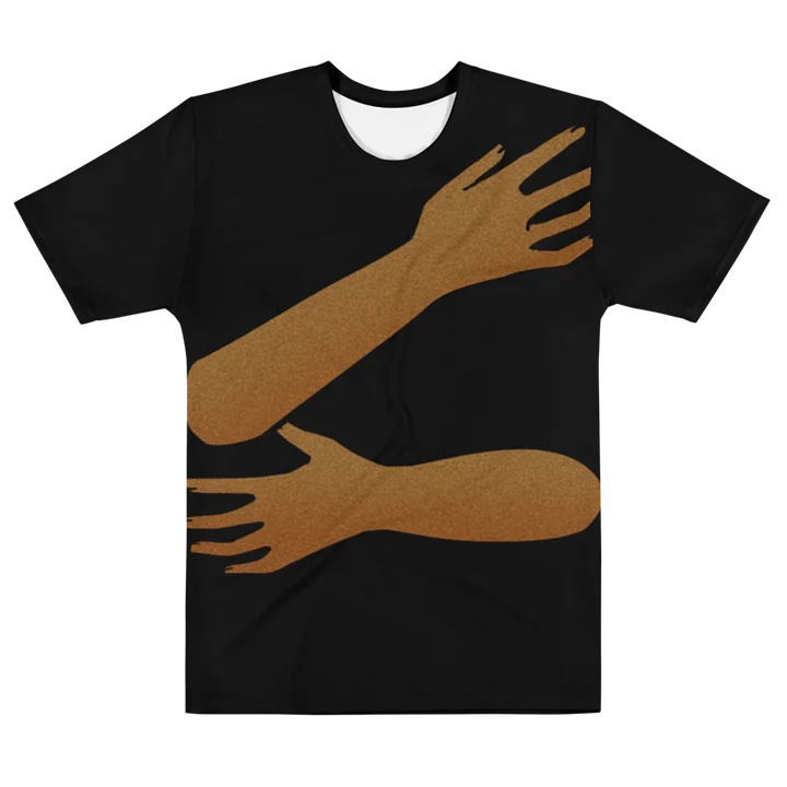 Back Hug T-Shirt (black shirt / dark brown skin tone) product image (1)