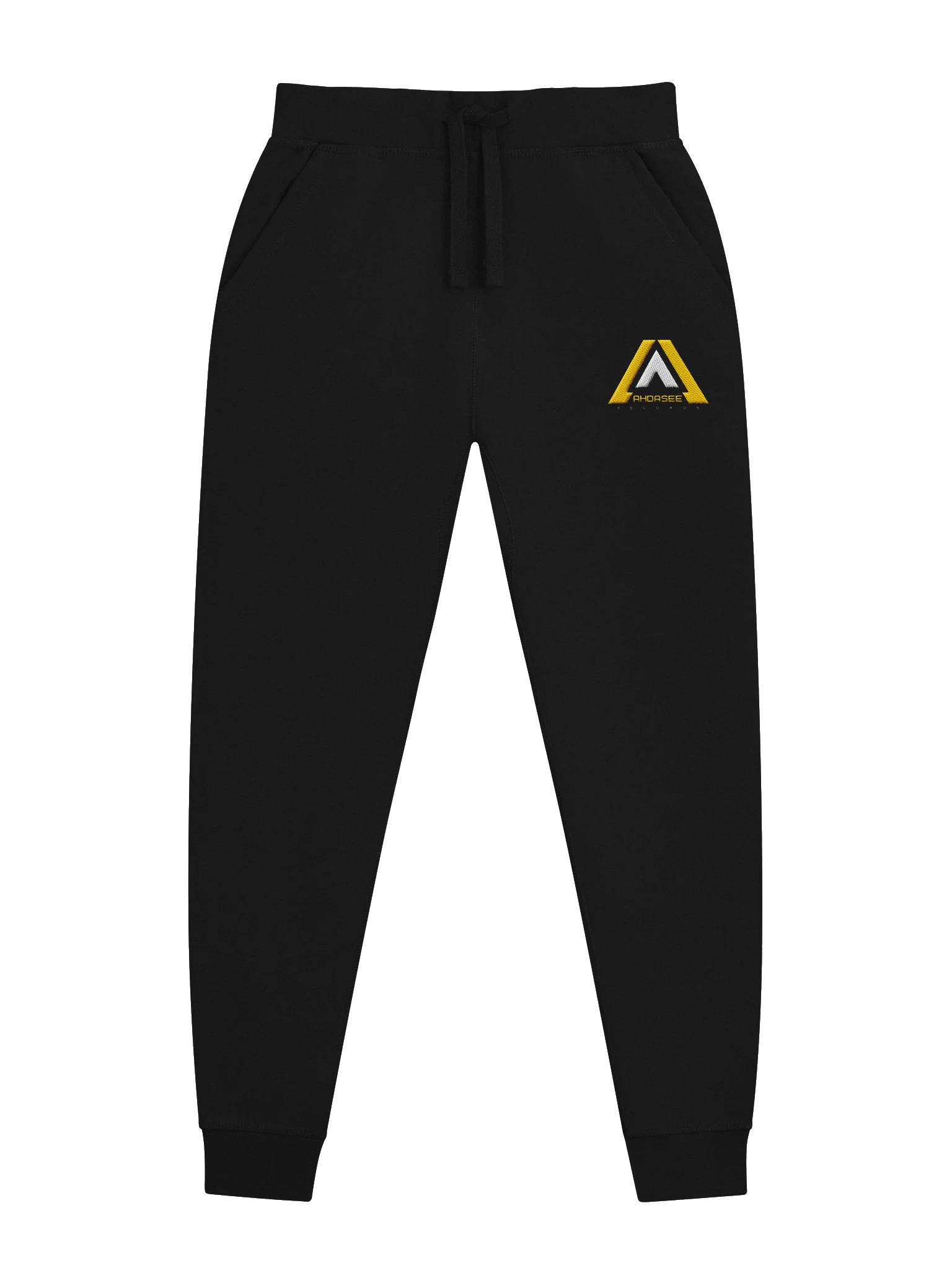 Ahdasee Records Official Logo Embroidered Joggers – Black (White/Gold) product image (1)