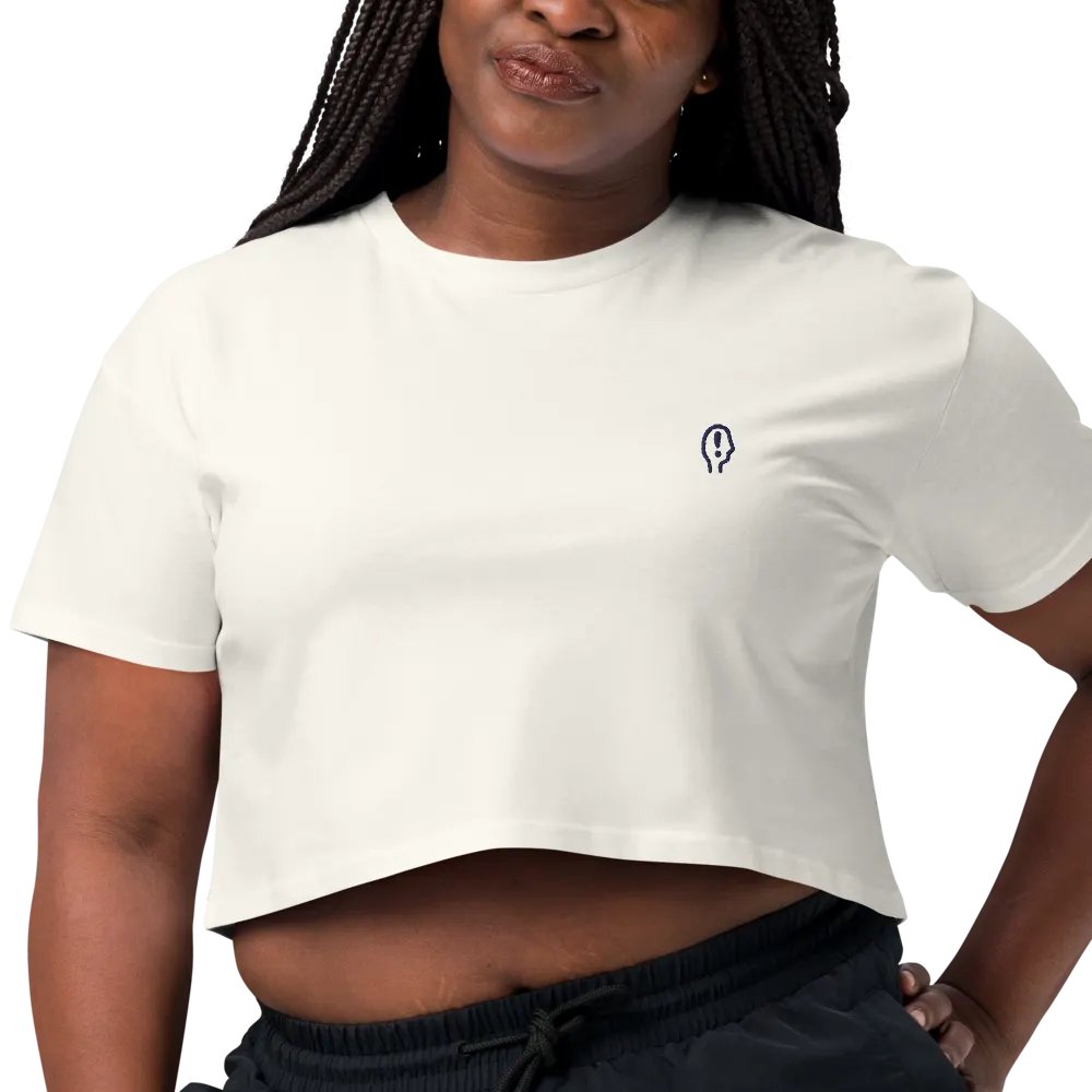 EXCLAIMING MENTALLY (L.C., navy) embroidered cotton crop top product image (38)