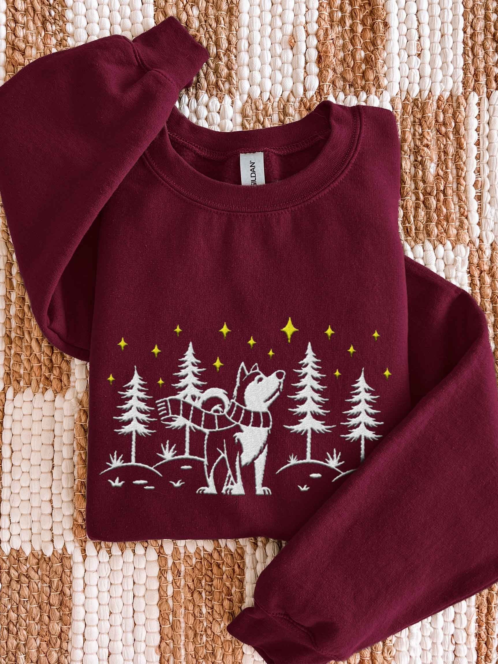 Alaskan Malamute Winter/Christmas Line Art Design Embroidered Sweatshirt product image (1)