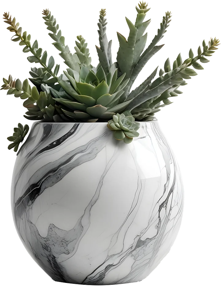 Marble Eternal – Sleek Marble Planter with Succulents PNG product image (1)