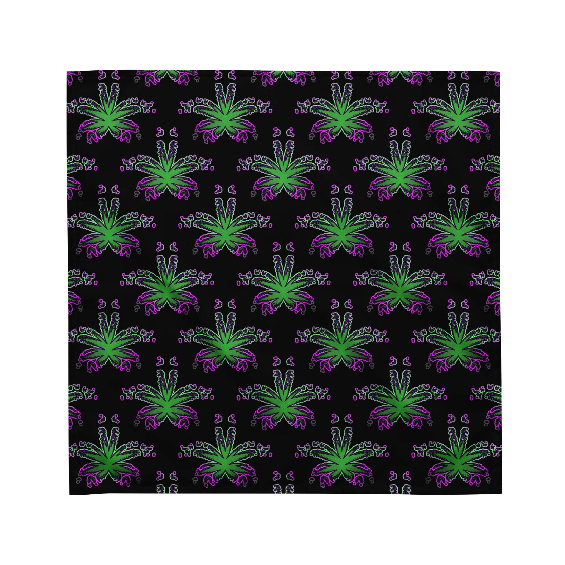 Purple Green Black Cannabis Bandana, Pot Leaf Pattern 420 Festival Fashion, Summer Style Stoner Accessory, Strange Ganja Weed Art product image (2)