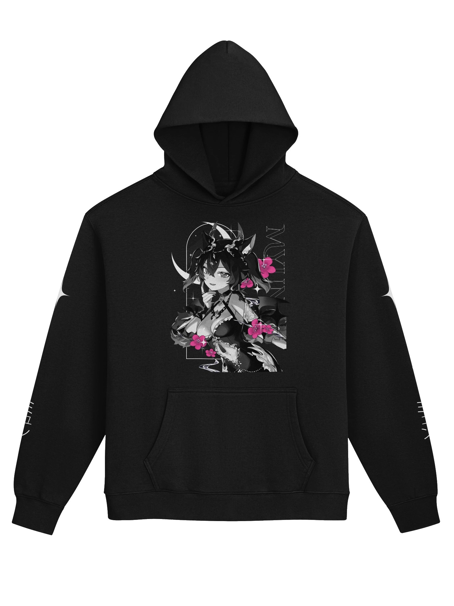 [HOODIE] MYUN – FLORAL MOON | BLACK & WHITE product image (1)