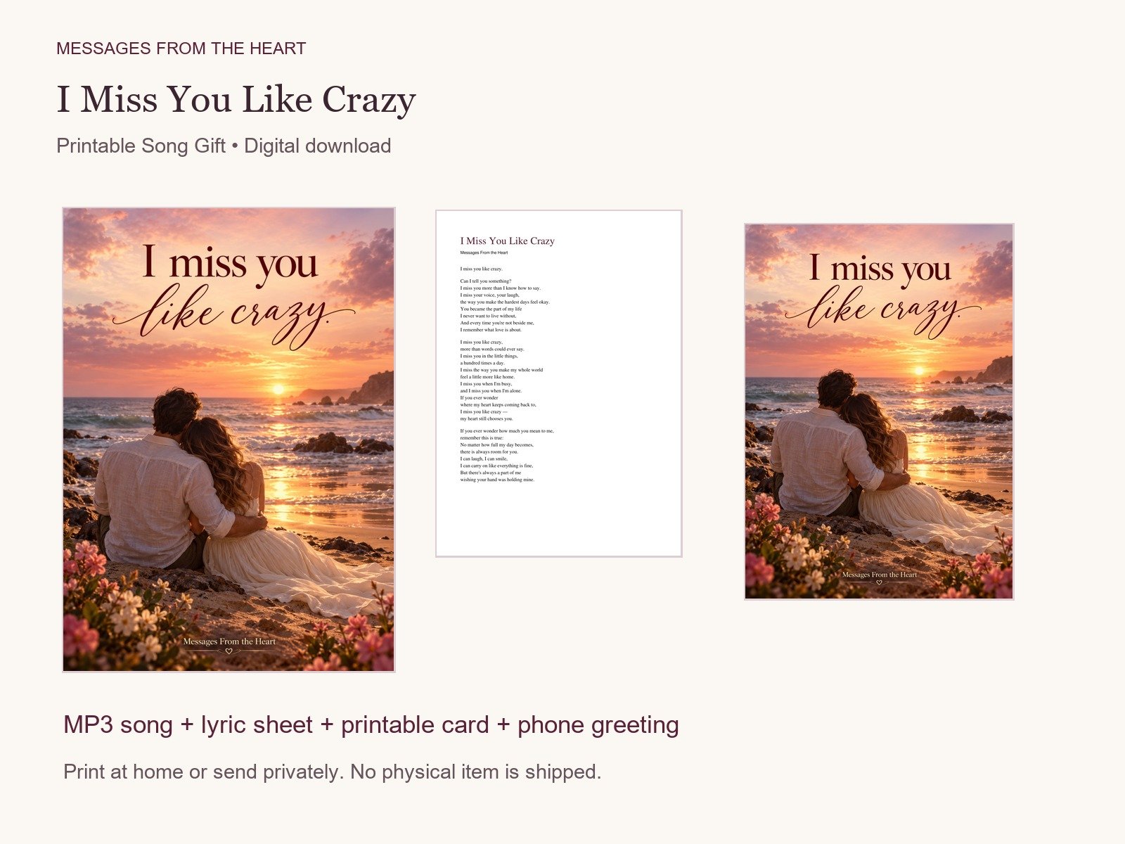 I Miss You Like Crazy — Printable Song Gift product image (1)