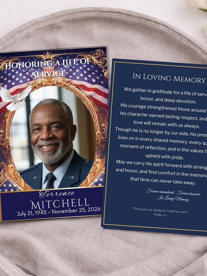 Military Funeral Prayer Card Template, Editable Canva Memorial Card for Veterans and Service Members product image (2)