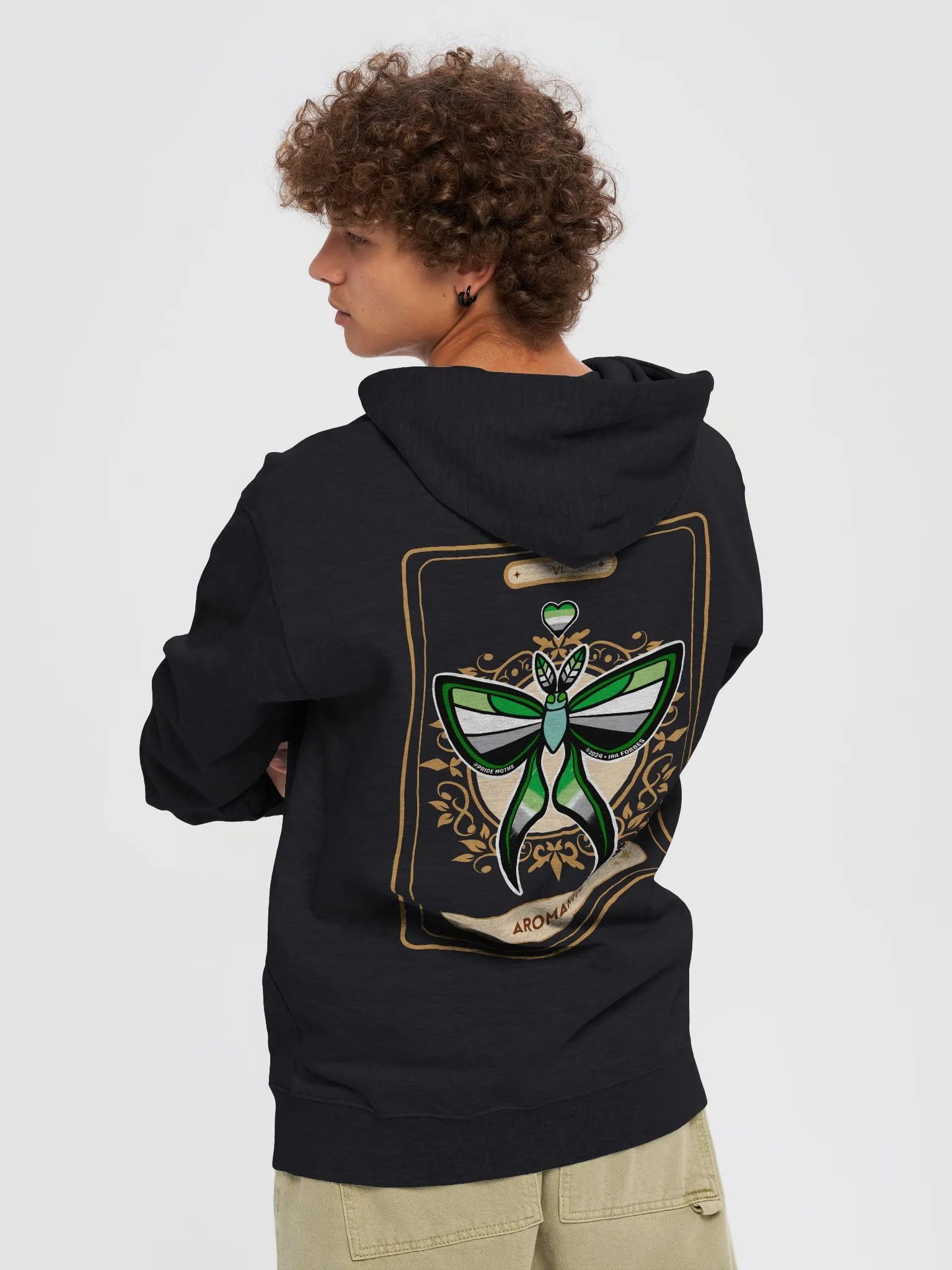 № 6 | AROMANTIC PRIDE MOTH | TAROT CARD STYLE | ZIP-UP HOODIE product image (2)