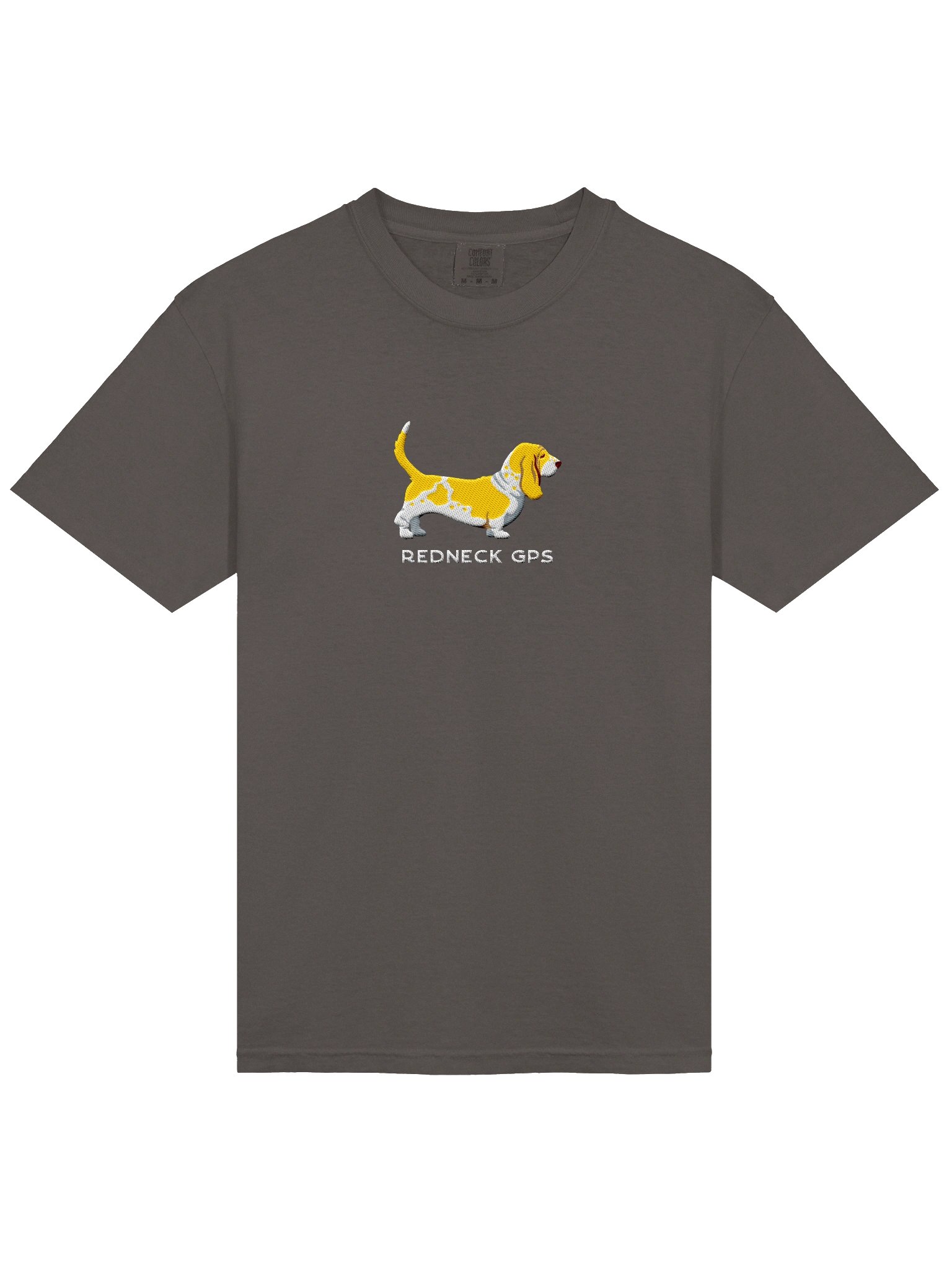 Redneck GPS T-Shirt(Embroidered) of a Basset Hound(Lemon & White) product image (6)